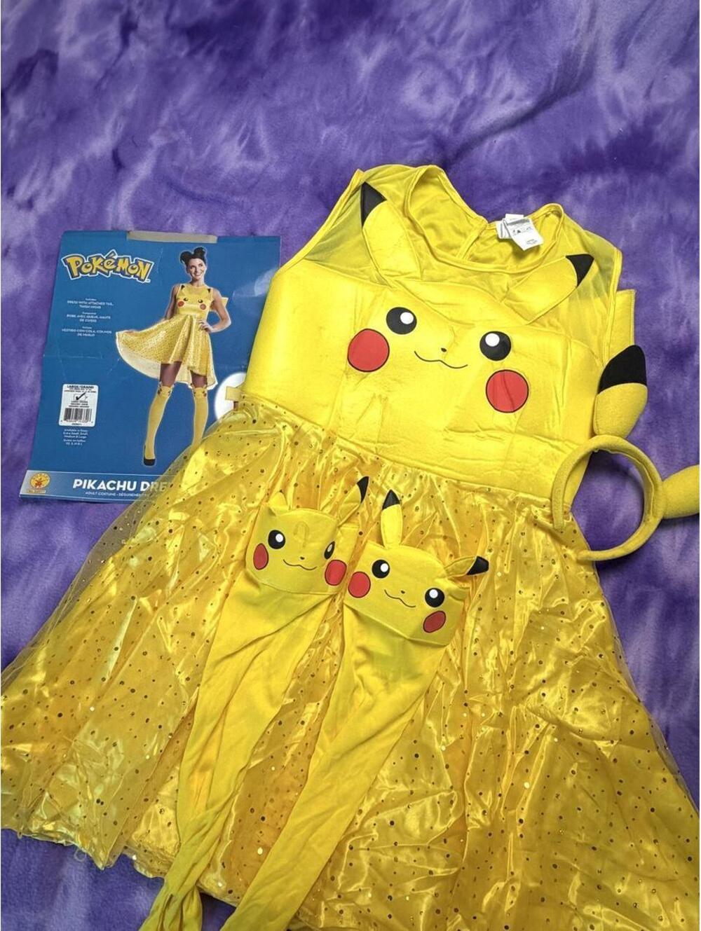 Yellow Pikachu costume dress with headband and socks
